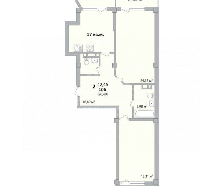 Продаётся 3-комнатная квартира, 106.1 м²