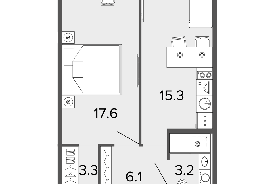 Продаётся 1-комнатная квартира, 45.2 м²