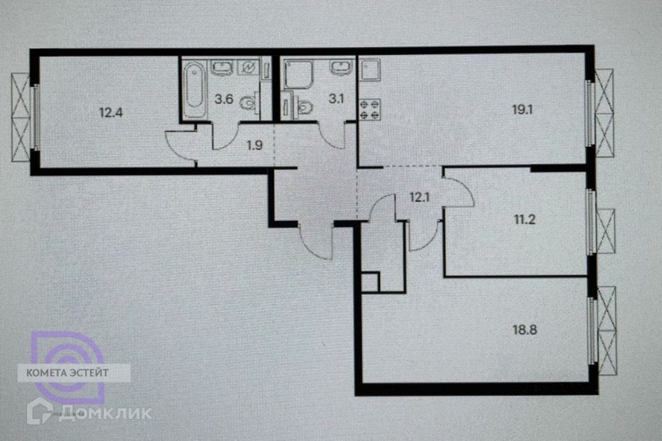 Продаётся 3-комнатная квартира, 83 м²