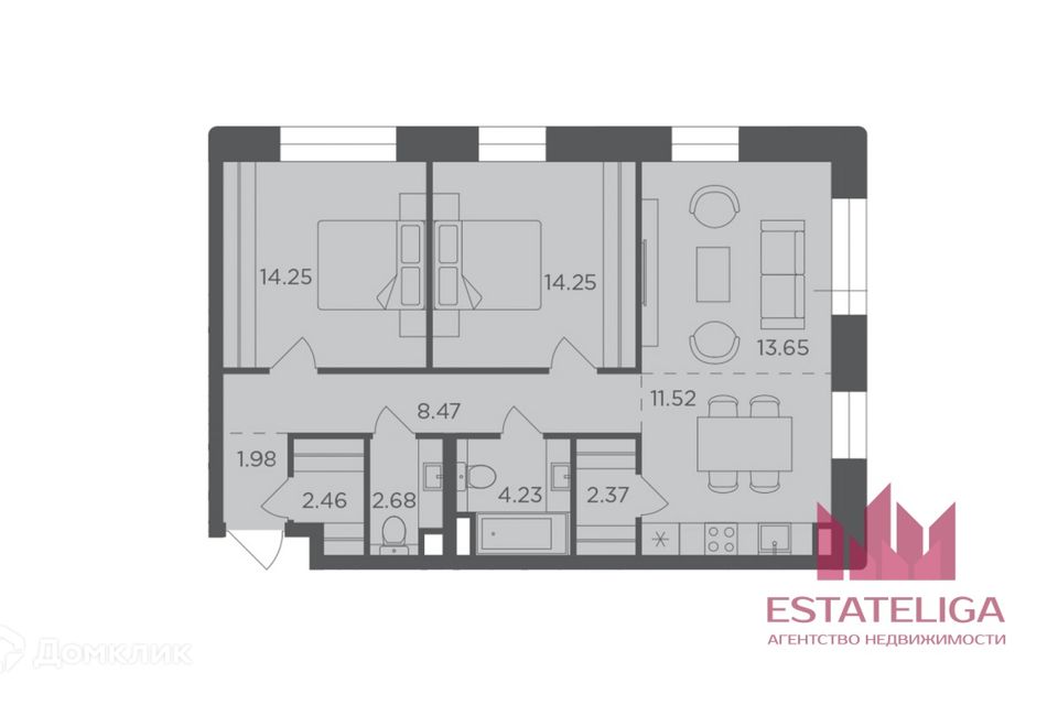 Продаётся 2-комнатная квартира, 76.6 м²