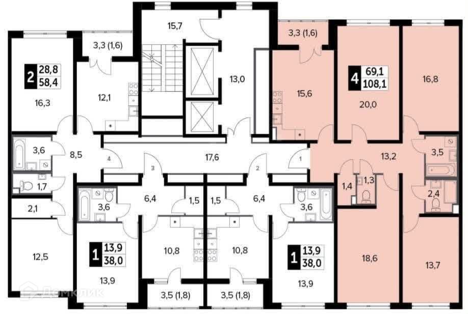 Продаётся 4-комнатная квартира, 108.1 м²