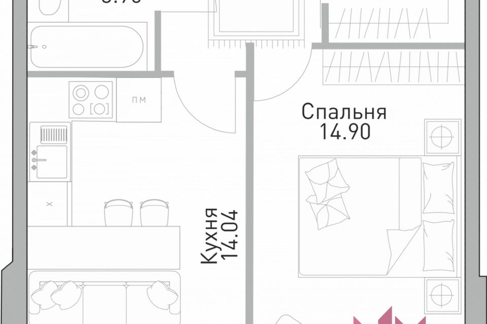 Продаётся 1-комнатная квартира, 43.5 м²