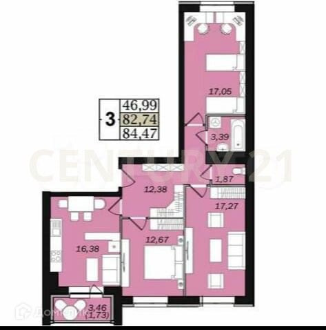 Продаётся 3-комнатная квартира, 81.1 м²