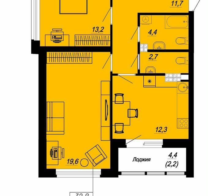 Продаётся 2-комнатная квартира, 73.8 м²