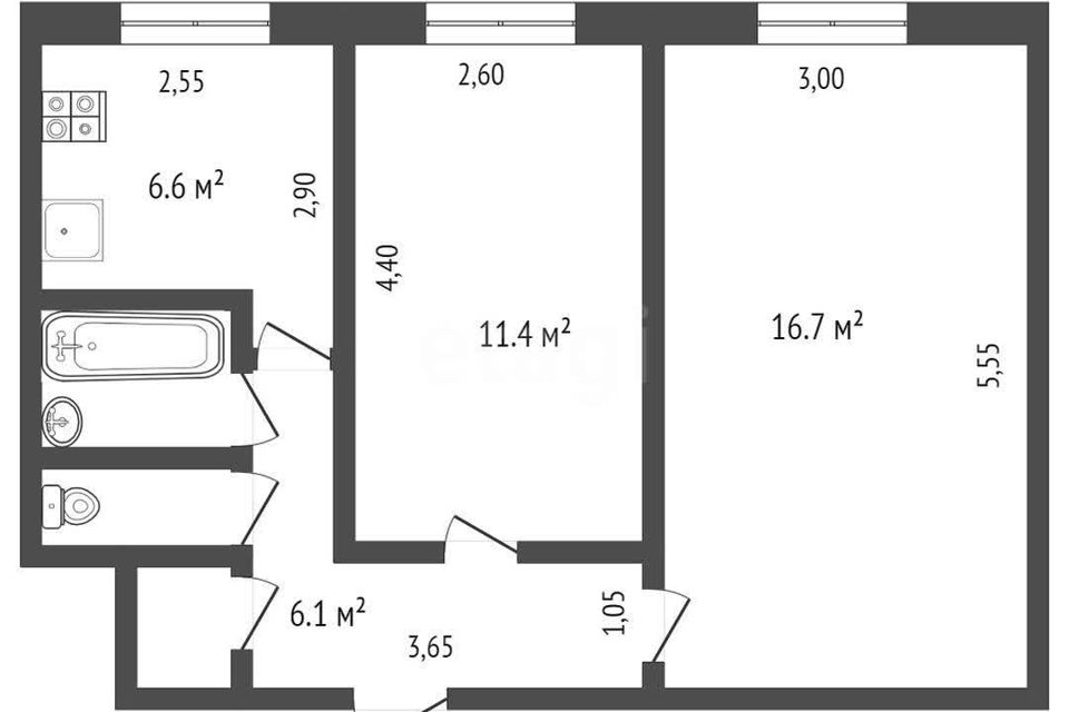 Продаётся 2-комнатная квартира, 45 м²