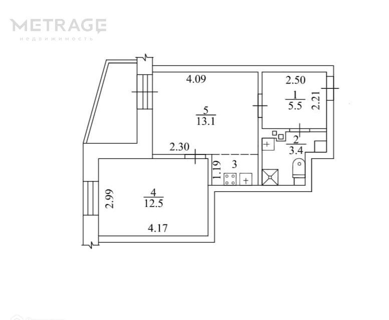 Продаётся 1-комнатная квартира, 36.6 м²