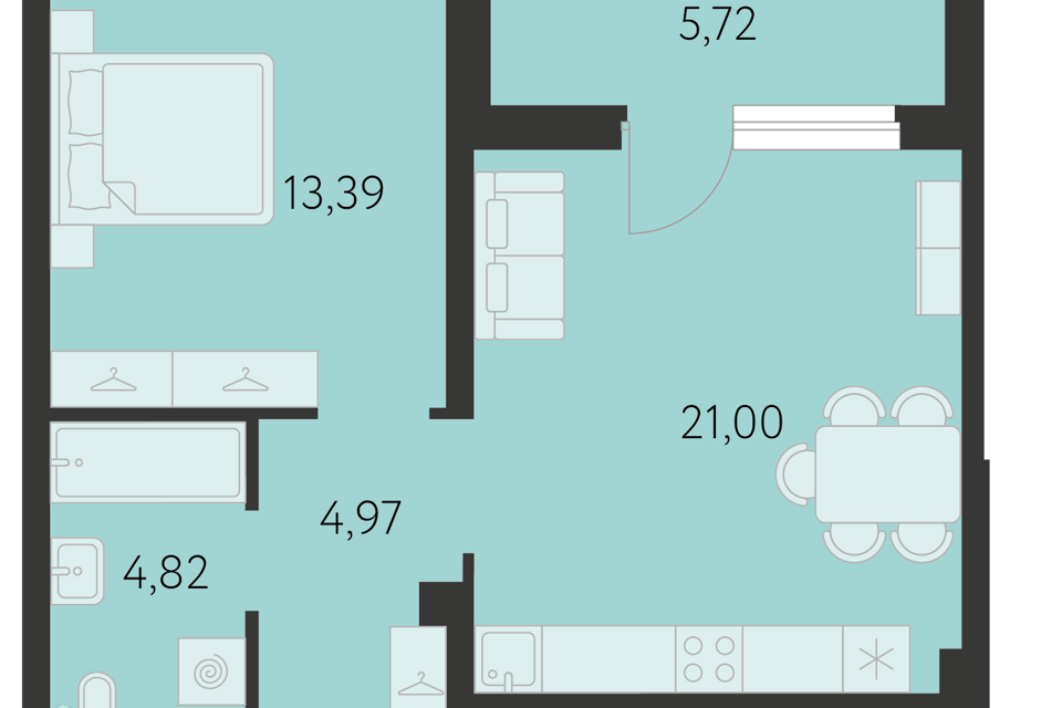 Продаётся 1-комнатная квартира, 47.3 м²