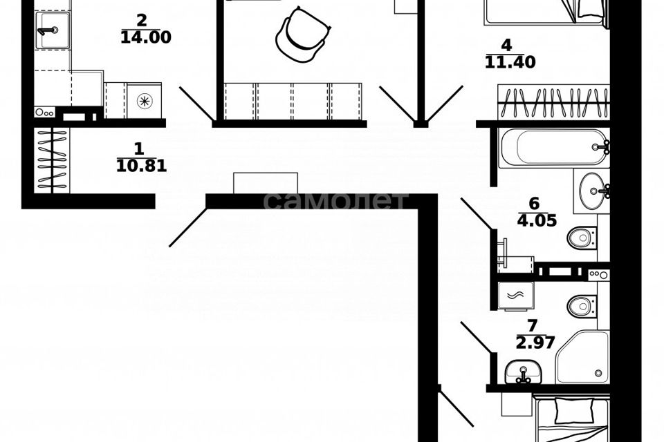Продаётся 3-комнатная квартира, 74.11 м²