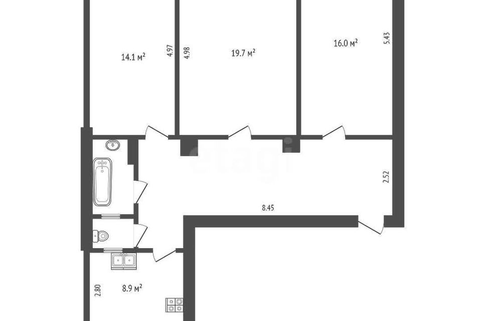 Продаётся 3-комнатная квартира, 88.3 м²