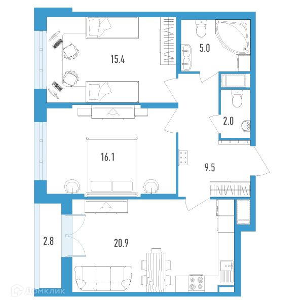 Продаётся 2-комнатная квартира, 70.3 м²