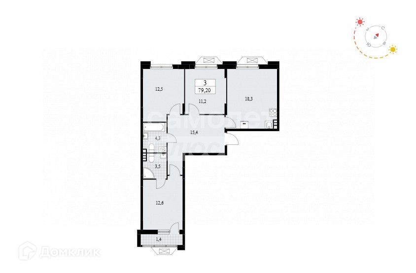 Продаётся 3-комнатная квартира, 79.2 м²