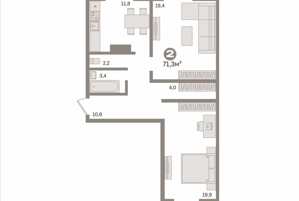 Продаётся 2-комнатная квартира, 71.3 м²
