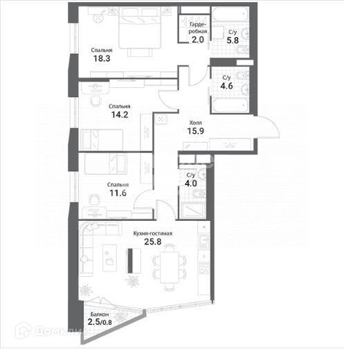 Продаётся 3-комнатная квартира, 103 м²