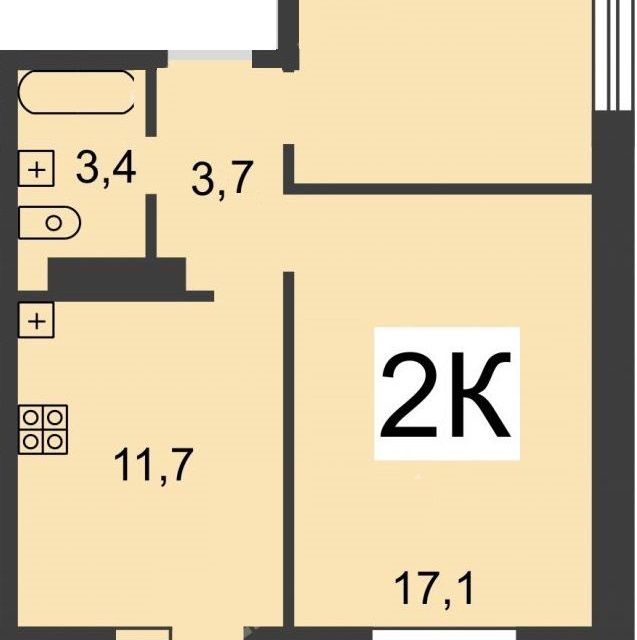 Продаётся 2-комнатная квартира, 46.7 м²