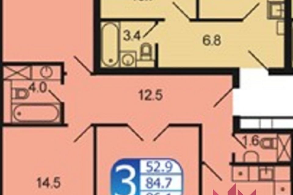 Продаётся 3-комнатная квартира, 86.1 м²