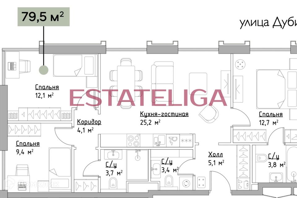 Продаётся 3-комнатная квартира, 80 м²