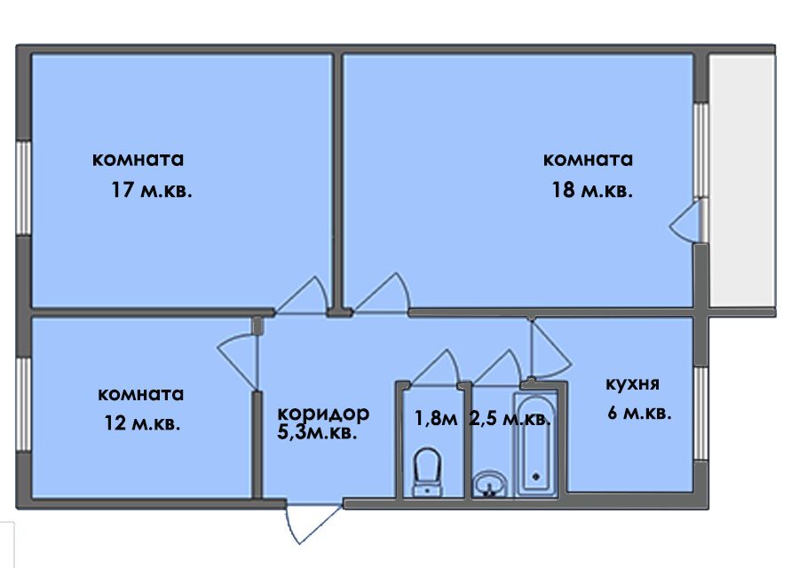 Продаётся 3-комнатная квартира, 64.5 м²