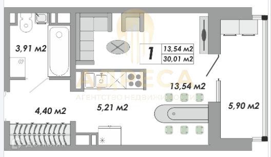 Продаётся студия, 30 м²