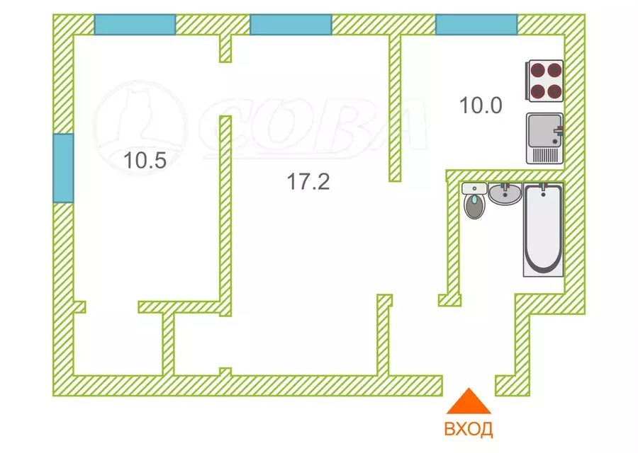Продаётся 2-комнатная квартира, 44.8 м²