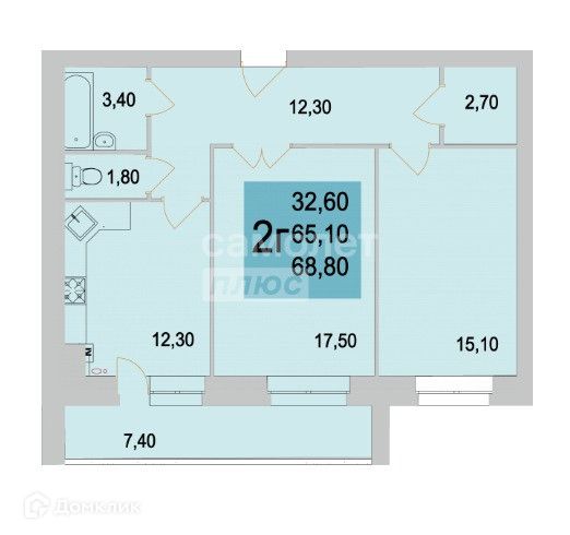 Продаётся 2-комнатная квартира, 68.8 м²