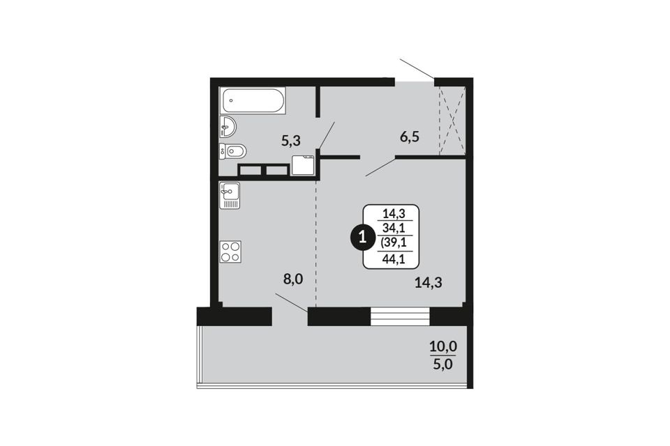 Продаётся 1-комнатная квартира, 39.1 м²