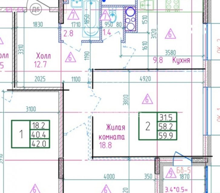 Продаётся 2-комнатная квартира, 59.9 м²