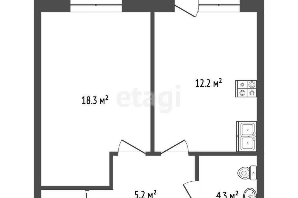 Продаётся 1-комнатная квартира, 41.7 м²