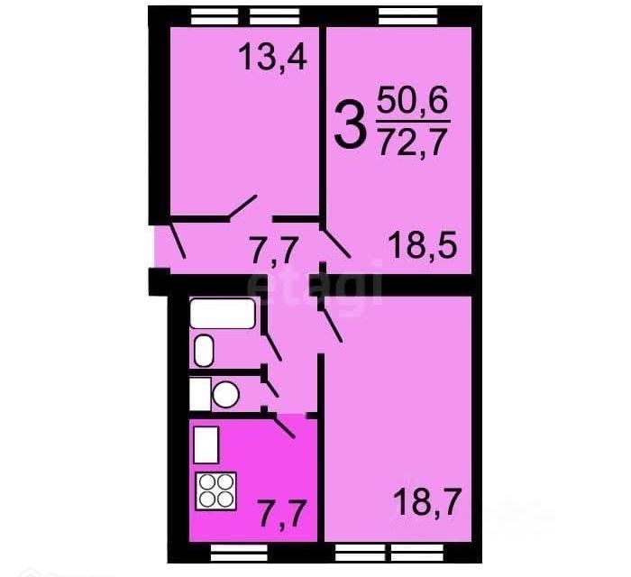 Сдаётся 3-комнатная квартира, 70 м²
