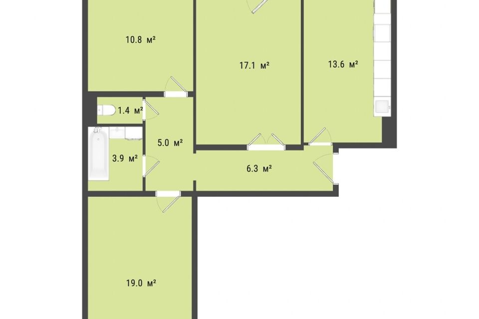 Продаётся 3-комнатная квартира, 77.2 м²