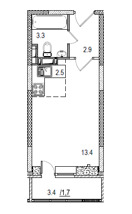 Продаётся 1-комнатная квартира, 26 м²