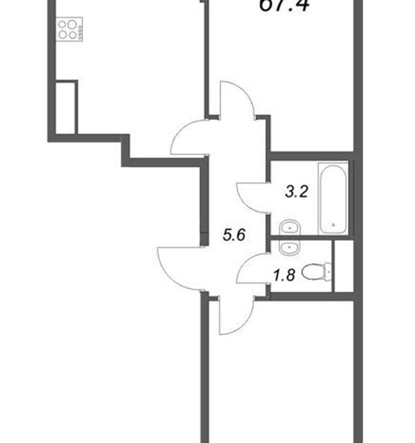 Продаётся 2-комнатная квартира, 67.4 м²