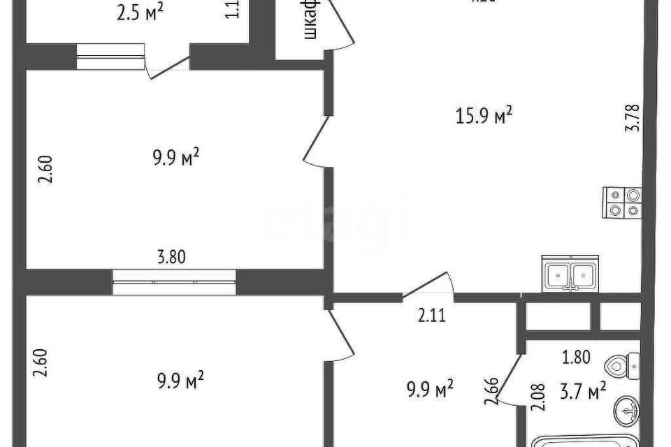 Продаётся 2-комнатная квартира, 47.7 м²