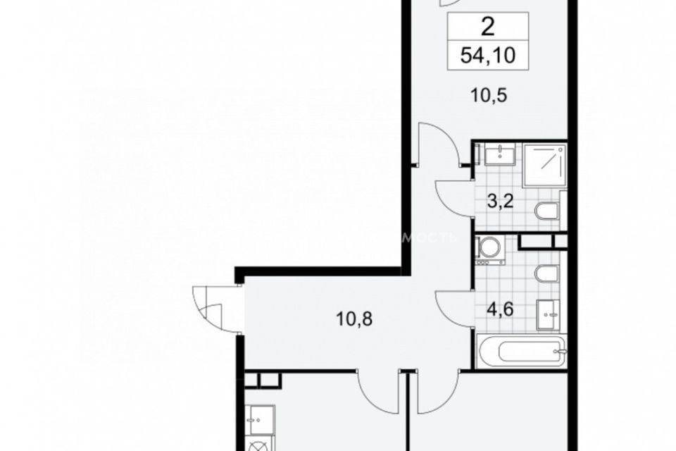 Продаётся 2-комнатная квартира, 54 м²