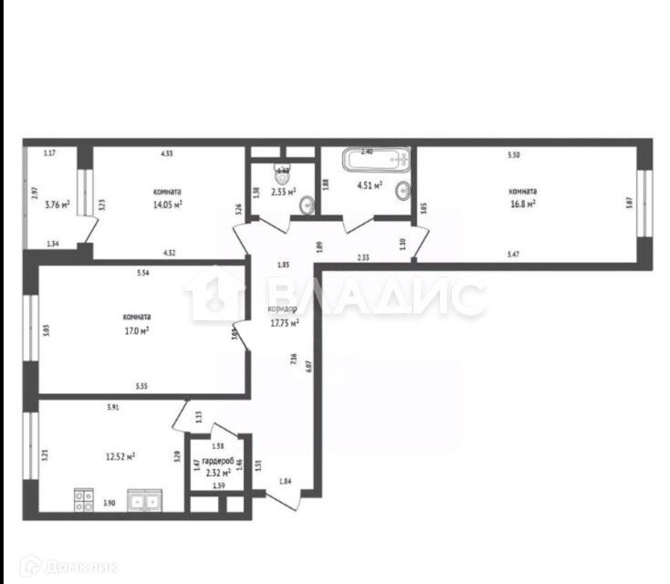 Продаётся 3-комнатная квартира, 87.3 м²