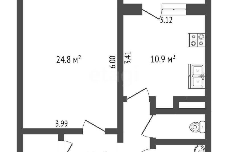 Продаётся 1-комнатная квартира, 50.1 м²