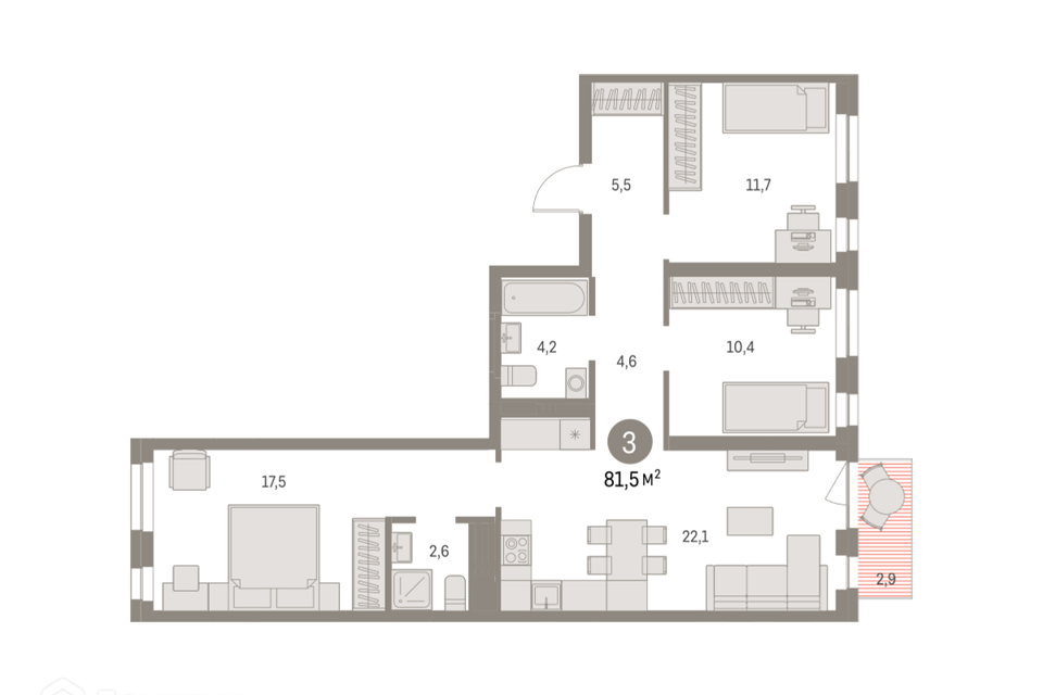 Продаётся 3-комнатная квартира, 81.46 м²