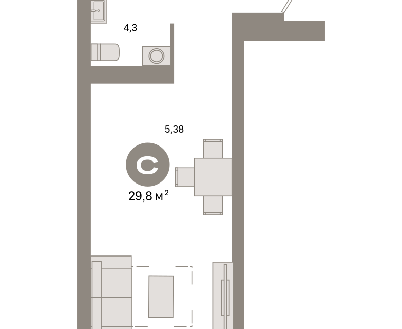 Продаётся студия, 29.8 м²