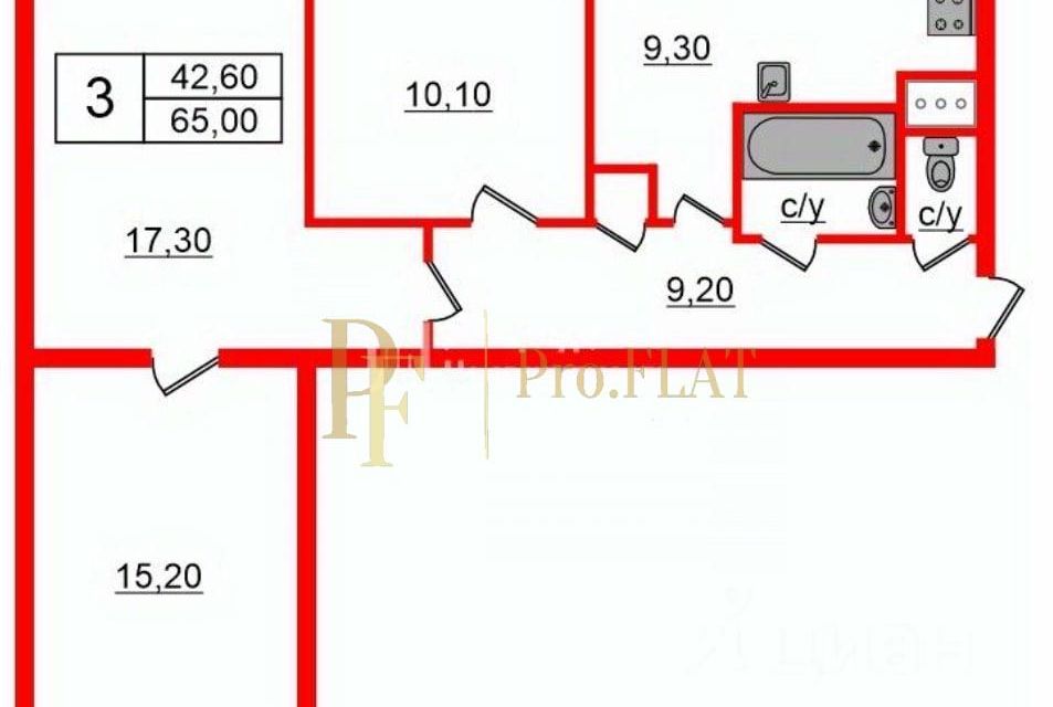 Продаётся 3-комнатная квартира, 65 м²
