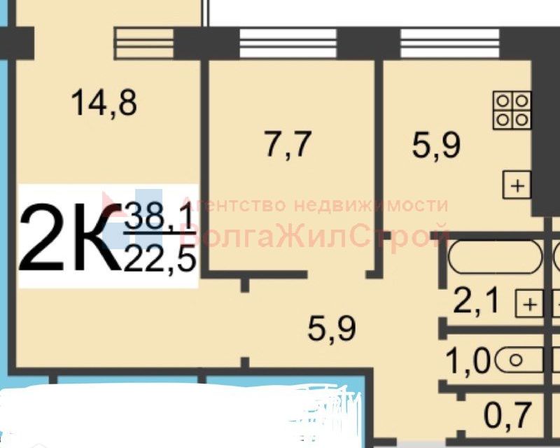 Продаётся 2-комнатная квартира, 38.7 м²