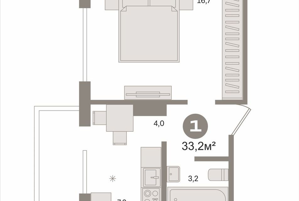 Продаётся 1-комнатная квартира, 33.2 м²