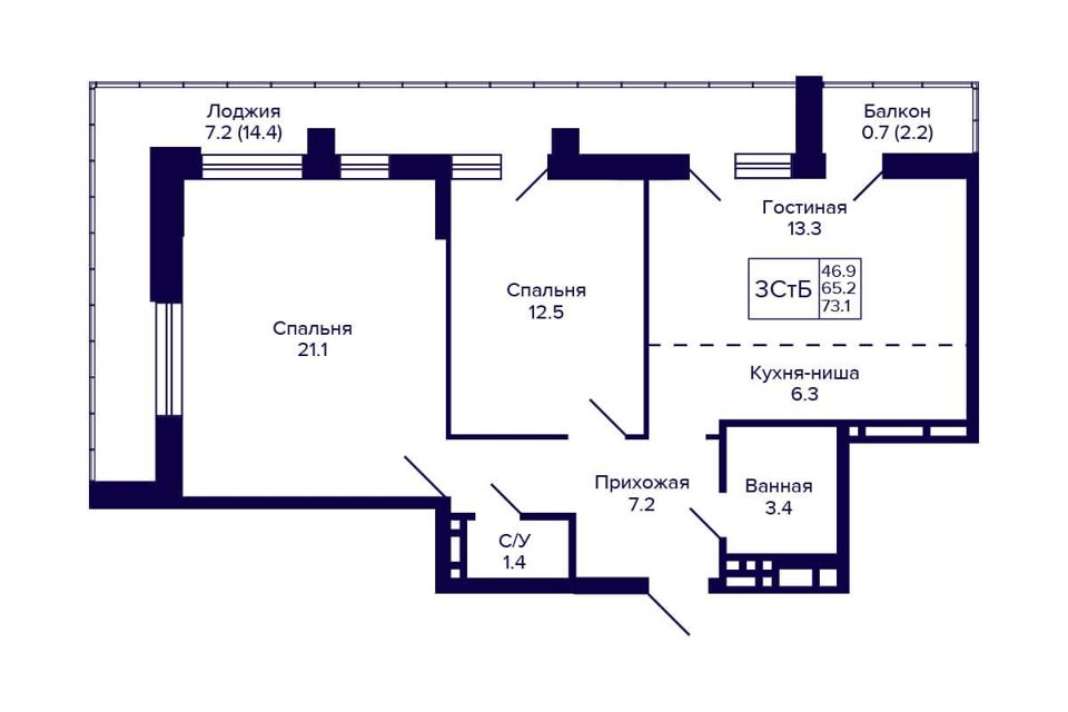 Продаётся студия, 65 м²