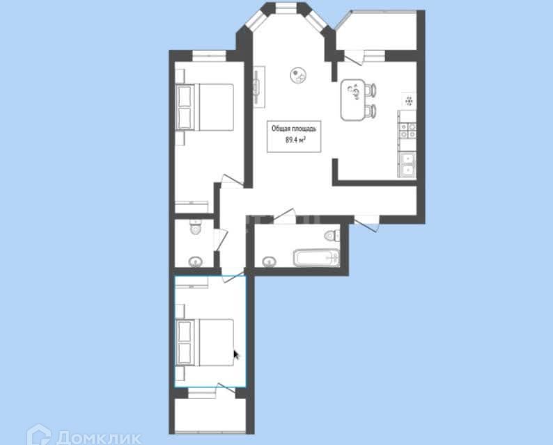 Продаётся 3-комнатная квартира, 89.4 м²