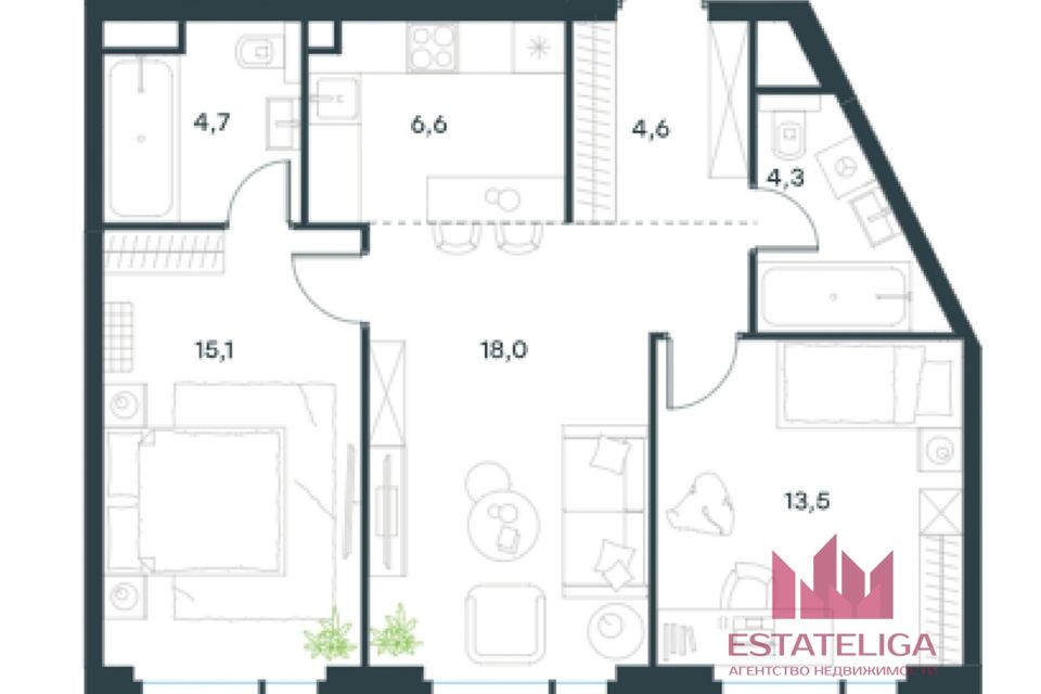 Продаётся 3-комнатная квартира, 67 м²