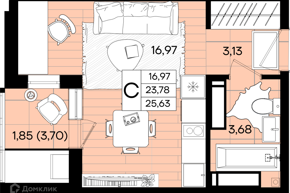 Продаётся студия, 25.63 м²
