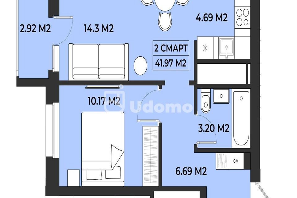 Продаётся 2-комнатная квартира, 41.97 м²