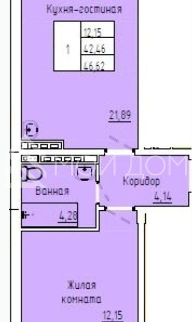 Продаётся 1-комнатная квартира, 44 м²