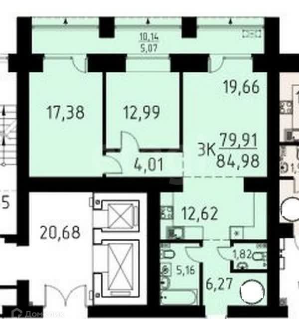 Продаётся 3-комнатная квартира, 84.98 м²