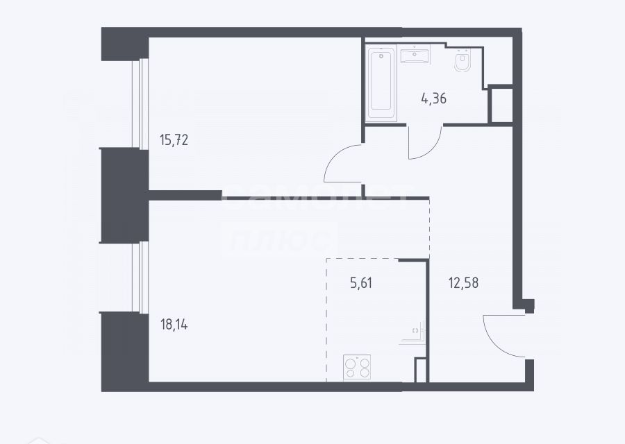 Продаётся 2-комнатная квартира, 56.4 м²