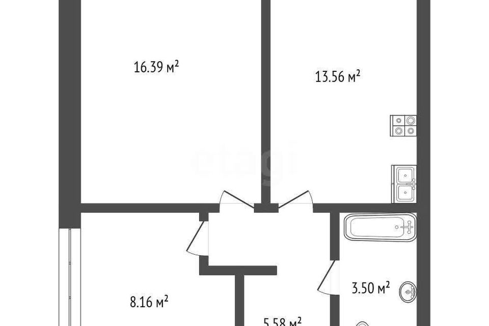 Продаётся 2-комнатная квартира, 47.19 м²