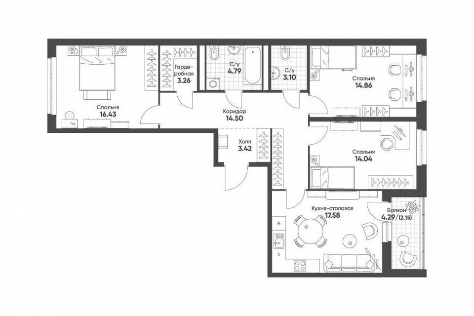 Продаётся 3-комнатная квартира, 94.1 м²